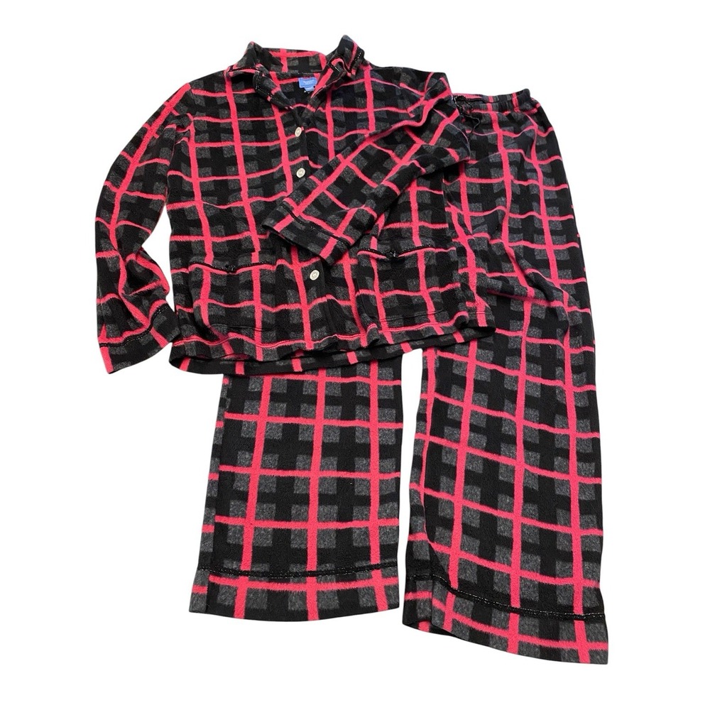 ⁠Simply Vera Wang Pajama Set M Womens Fleece Plaid Button Front Pants Pink Black